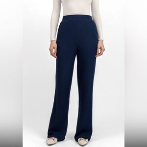 FARES NAVY BLUE STRETCHY KNIT HIGH WAISTED WIDE LEG PANTS